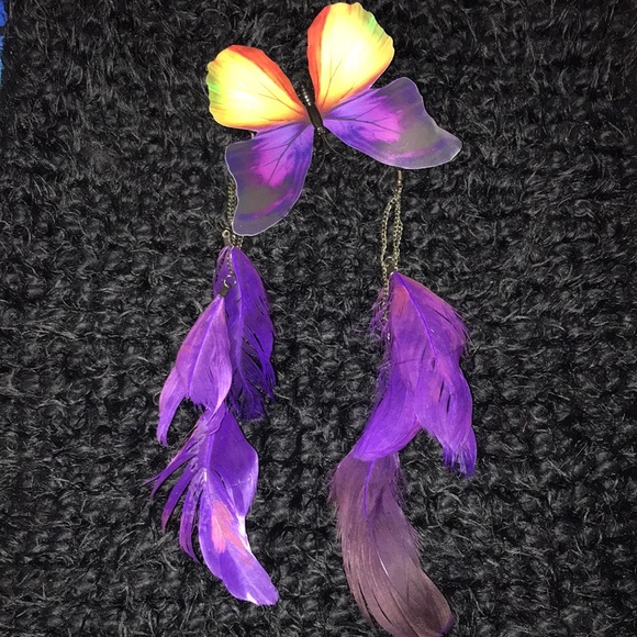 Purple Feather Earrings - Picture 3 of 16